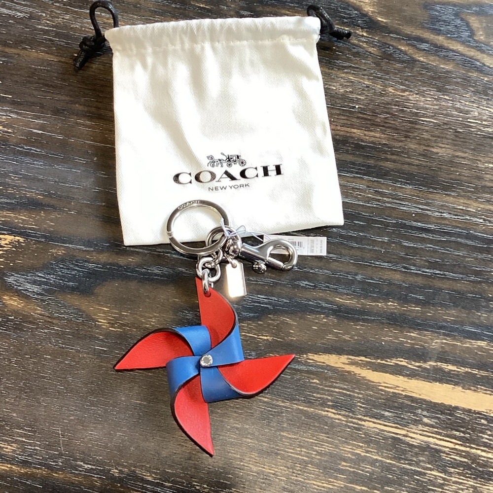 Coach Red and Blue Pinwheel Keychain Bag Charm